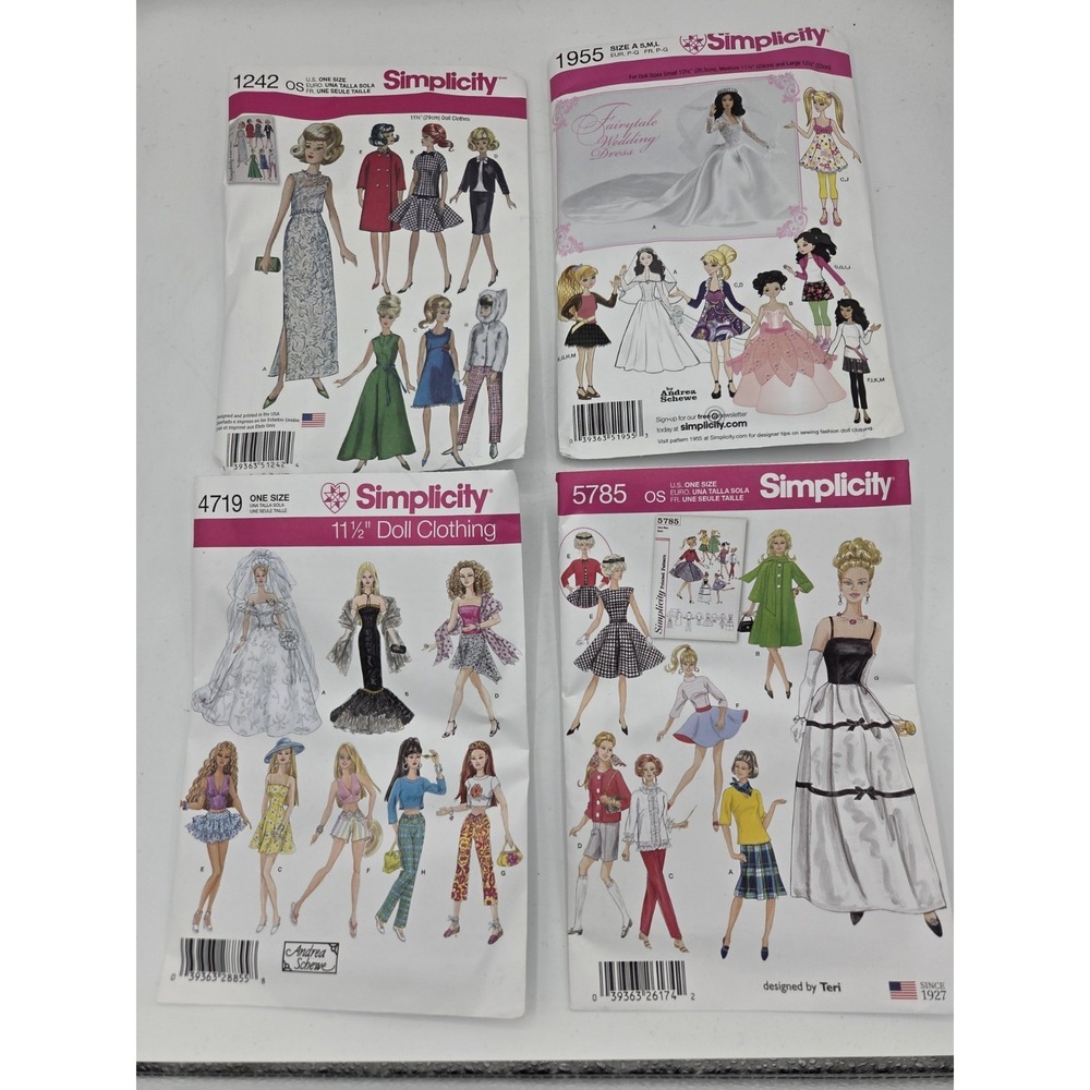 4 Simplicity Patterns For Fashion Doll 11 1/2" 1242 1955 4719 5785